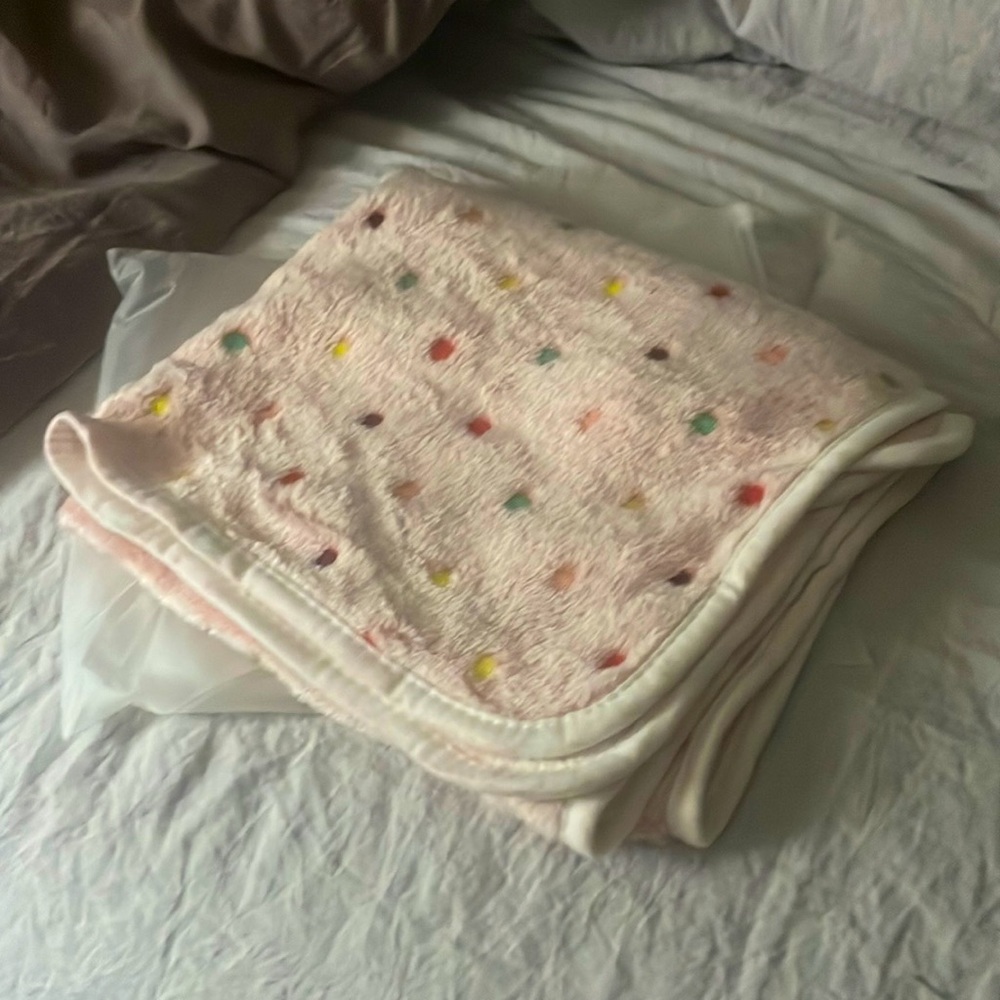 NWT Super soft Pink polka dot baby blanket